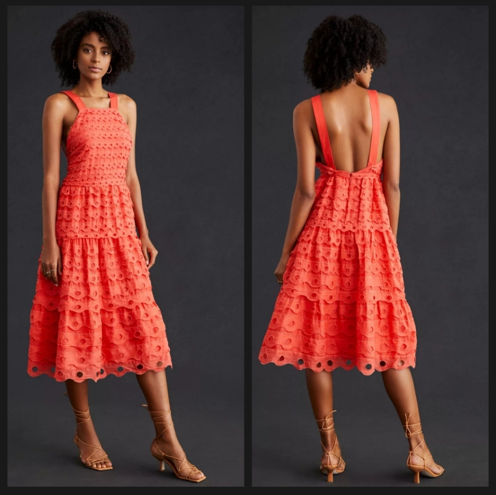 Maeve Coral Midi Dress